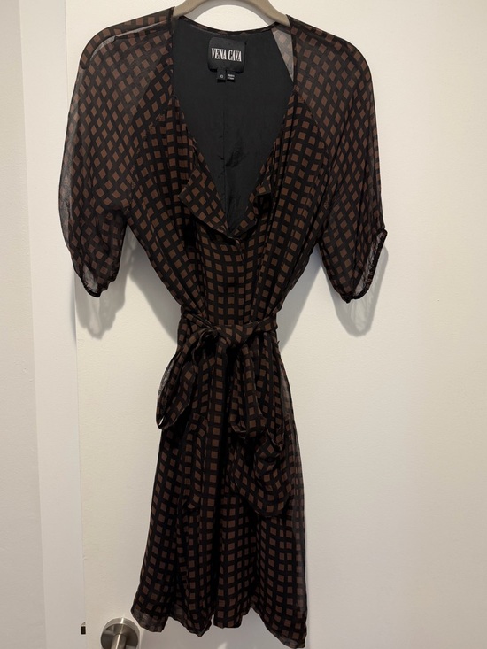 Vena Cava Dresses & Skirts - Vena Cava Black & Brown Checked Midi Wrap Dress